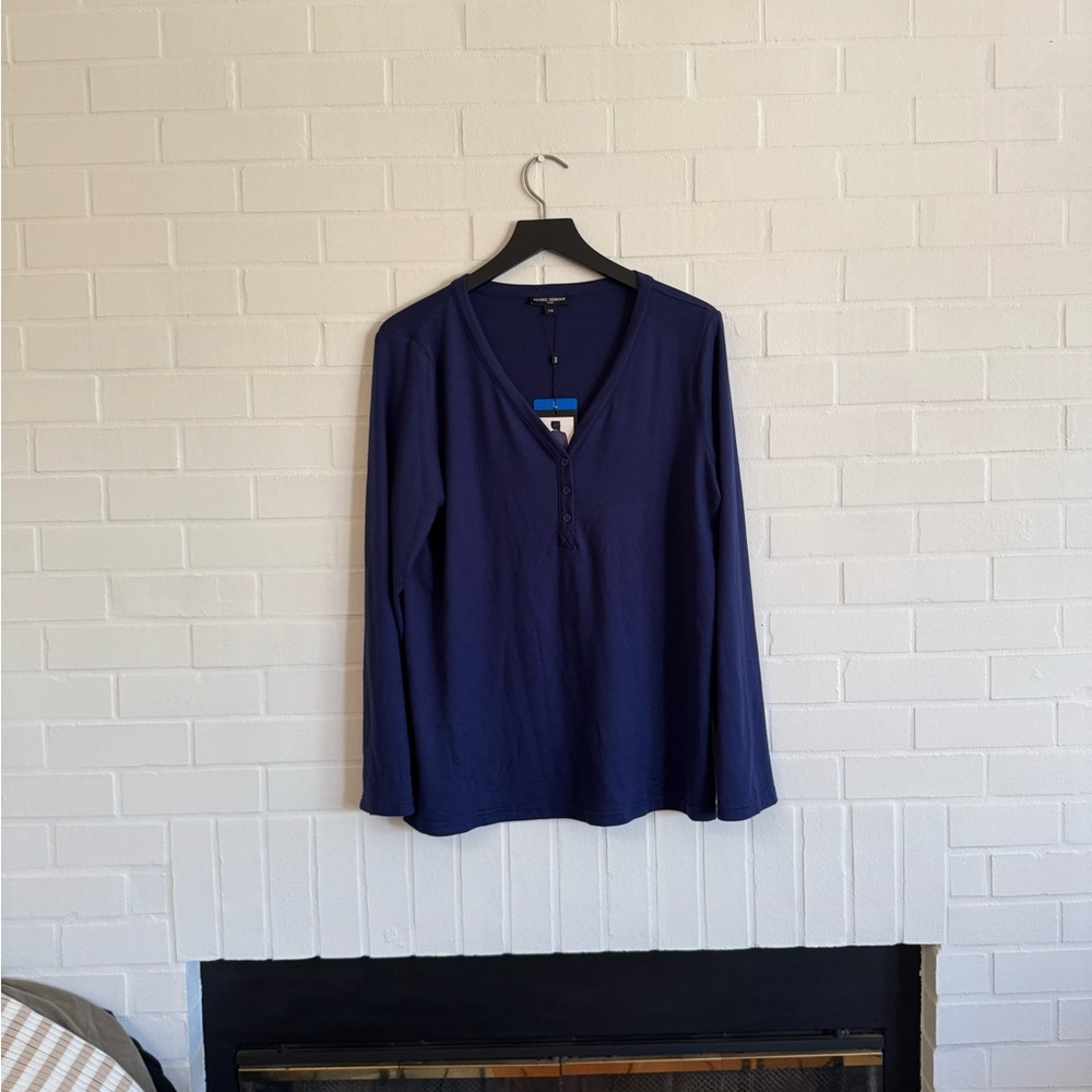 NWT Ladies Mario Serrani Deep Blue Henley Top